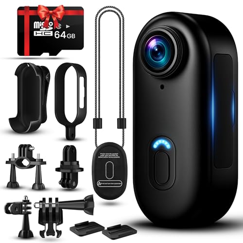 كاميرا اكشن صغيرة 4K من سكاي سويفت مع بطاقة 64GB - كاميرا جسم مقاومة للماء بحجم الابهام، مسجل POV قابل للارتداء مع حامل خوذة، كاميرا رياضية بدون استخدام اليدين لركوب الدراجات والدراجات النارية والسفر|B0FR58N9Y3