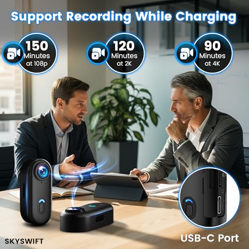 كاميرا اكشن صغيرة 4K من سكاي سويفت مع بطاقة 64GB - كاميرا جسم مقاومة للماء بحجم الابهام، مسجل POV قابل للارتداء مع حامل خوذة، كاميرا رياضية بدون استخدام اليدين لركوب الدراجات والدراجات النارية والسفر|B0FR58N9Y3