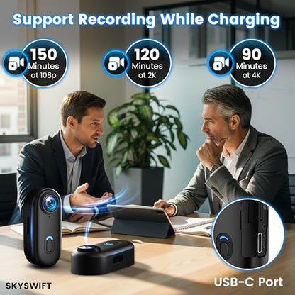 كاميرا اكشن صغيرة 4K من سكاي سويفت مع بطاقة 64GB - كاميرا جسم مقاومة للماء بحجم الابهام، مسجل POV قابل للارتداء مع حامل خوذة، كاميرا رياضية بدون استخدام اليدين لركوب الدراجات والدراجات النارية والسفر|B0FR58N9Y3