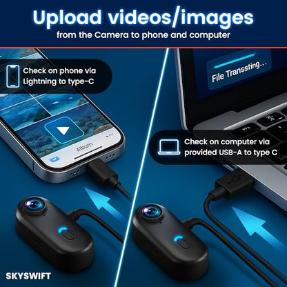 كاميرا اكشن صغيرة 4K من سكاي سويفت مع بطاقة 64GB - كاميرا جسم مقاومة للماء بحجم الابهام، مسجل POV قابل للارتداء مع حامل خوذة، كاميرا رياضية بدون استخدام اليدين لركوب الدراجات والدراجات النارية والسفر|B0FR58N9Y3